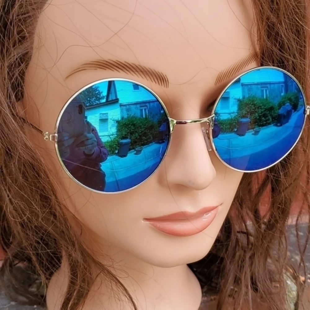 Circle Steampunk sunglasses BLUE‎ round Hippie lens